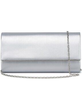 Women's Silver Vegan Leather Clutch Crossbody Wedding Bridal Purse Evening Bag